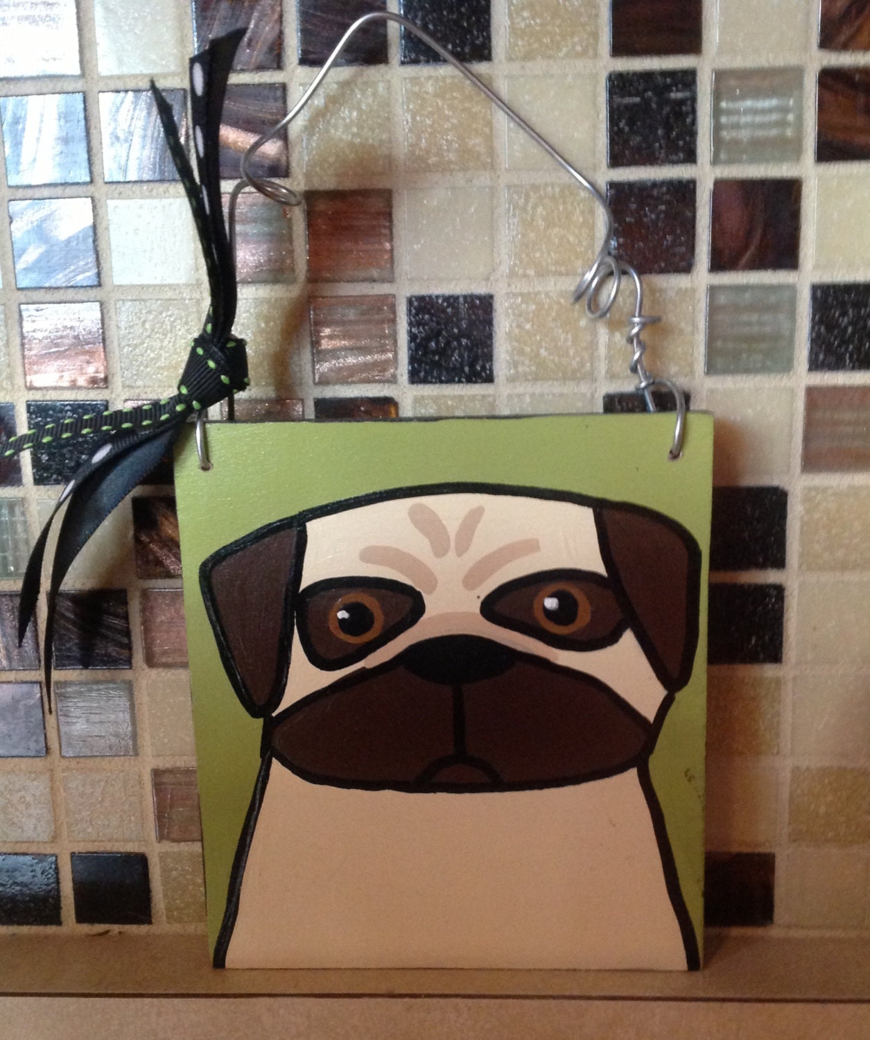 Handpainted Pug - Acrylic on wood