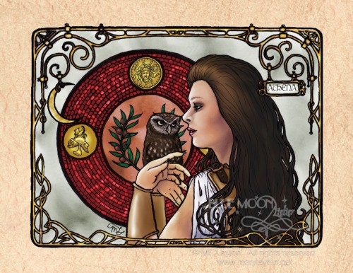 Athena - art nouveau Greek goddess signed print - Mary Layton