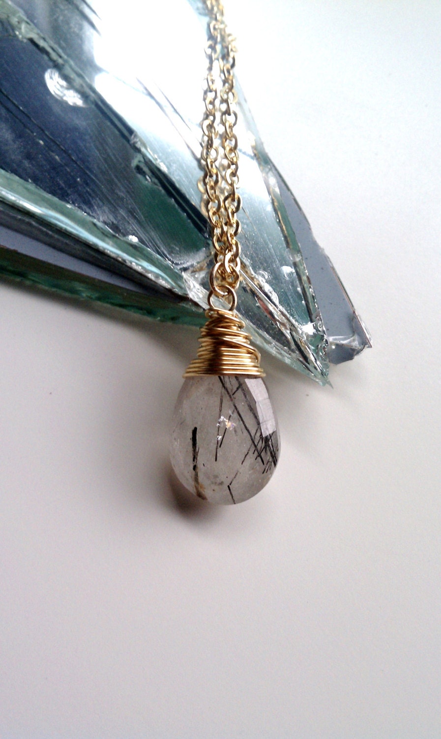 Linear Rutilated Quartz and Goldfilled Necklace