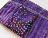Embellished Dyed Prefold Cloth Diaper / Burp Cloth - Infant Size - Rainbow Batik Spirals on Purple
