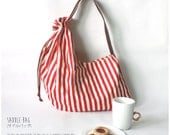 SALE 30% off (Coupon code - Marchsale) Quote studio  Canvas N Leather Saddle Drawstring Bag -- red/white