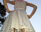 Flower Girl SunDress OOAK Upcycled Sundress Vintage Fabric Roses n Lace M L XL Plus Size Adult