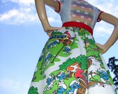 Smurf OOAK Dress with Fish Tail Hem Tom Boy Sundress S M Geek Chic Smurf Adult Dress