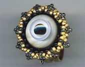Evil Eye . Beadwoven Floral Adjustable Ring . Seed Bead Floral Ring . Statement Cocktail Ring - Glance Of The Eye by enchantedbeads on Etsy