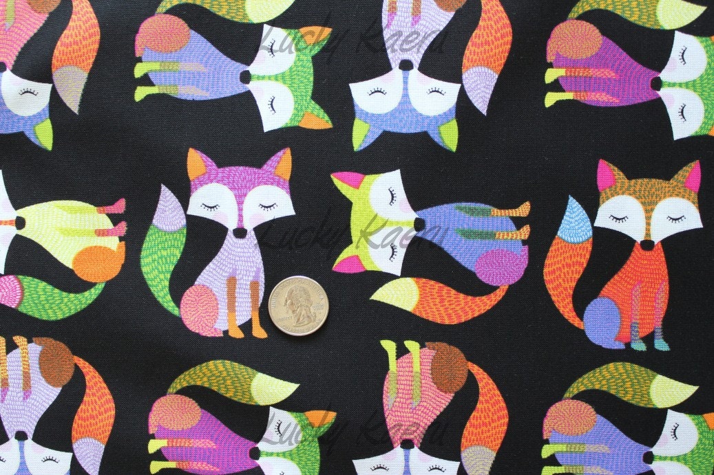 Timeless Treasures, Foxy Foxes Black Fabric - By the Yard