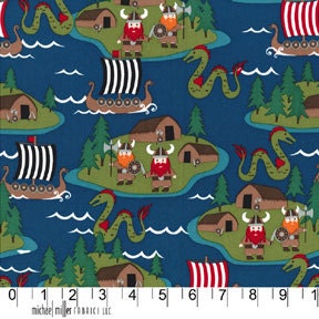 NEW Michael Miller Vikings Turquoise Fabric - By the Yard