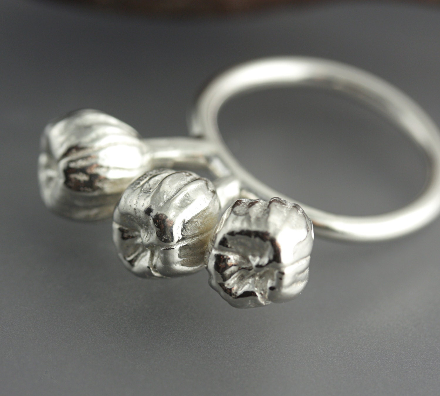 Flower Bud Ring - Silver Twig Ring - Unique Silver Ring - Cocktail Ring - Statement Ring - Botanical Jewelry - Size 6.5 - READY TO SHIP