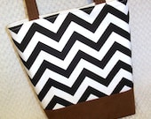 Black and White Chevron Satchel Bag Large Tote Bag Everyday Purse Vegan Faux Leather Chevron Shoulder Bag