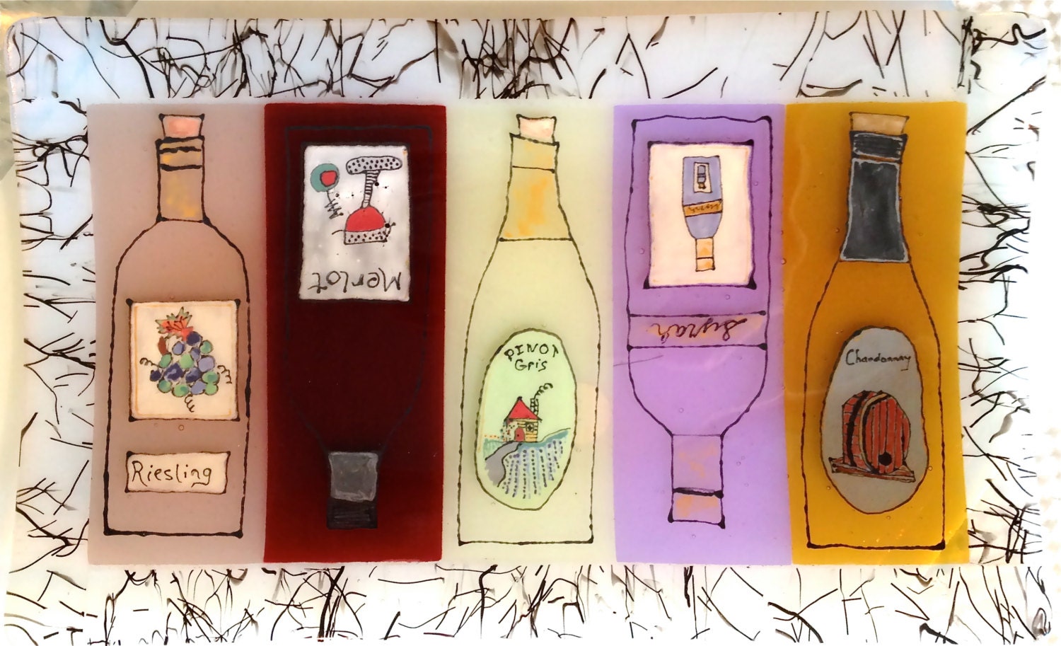 Fused Glass Wine Bottle Platter