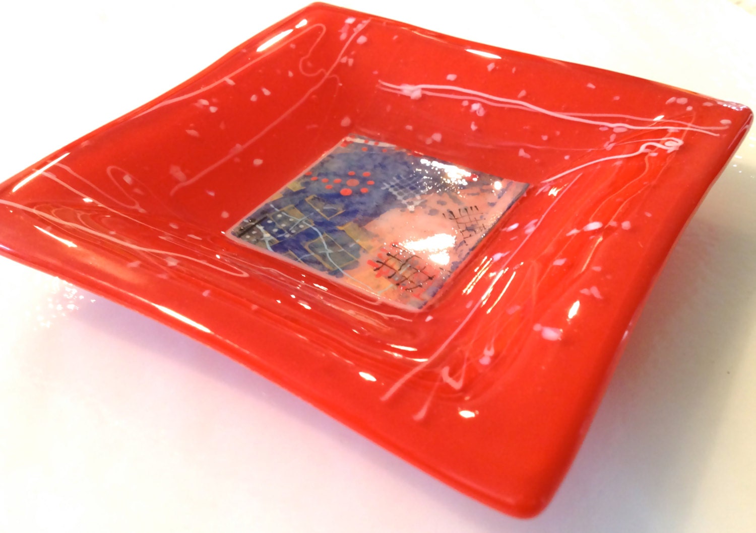 Fused Glass: 5x5 Red and White Speckles