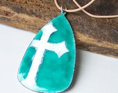 Etsy, Etsy Jewelry, Enamel Necklace, Enamel on Copper, Enamel Cross Necklace, Turquoise Enamel, Copper Enamelled