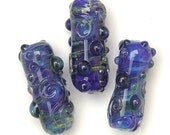 3 Blue Mini-Focals - Handmade Lampwork Glass Beads in Cobalt Blue with Silver (3) OOAK
