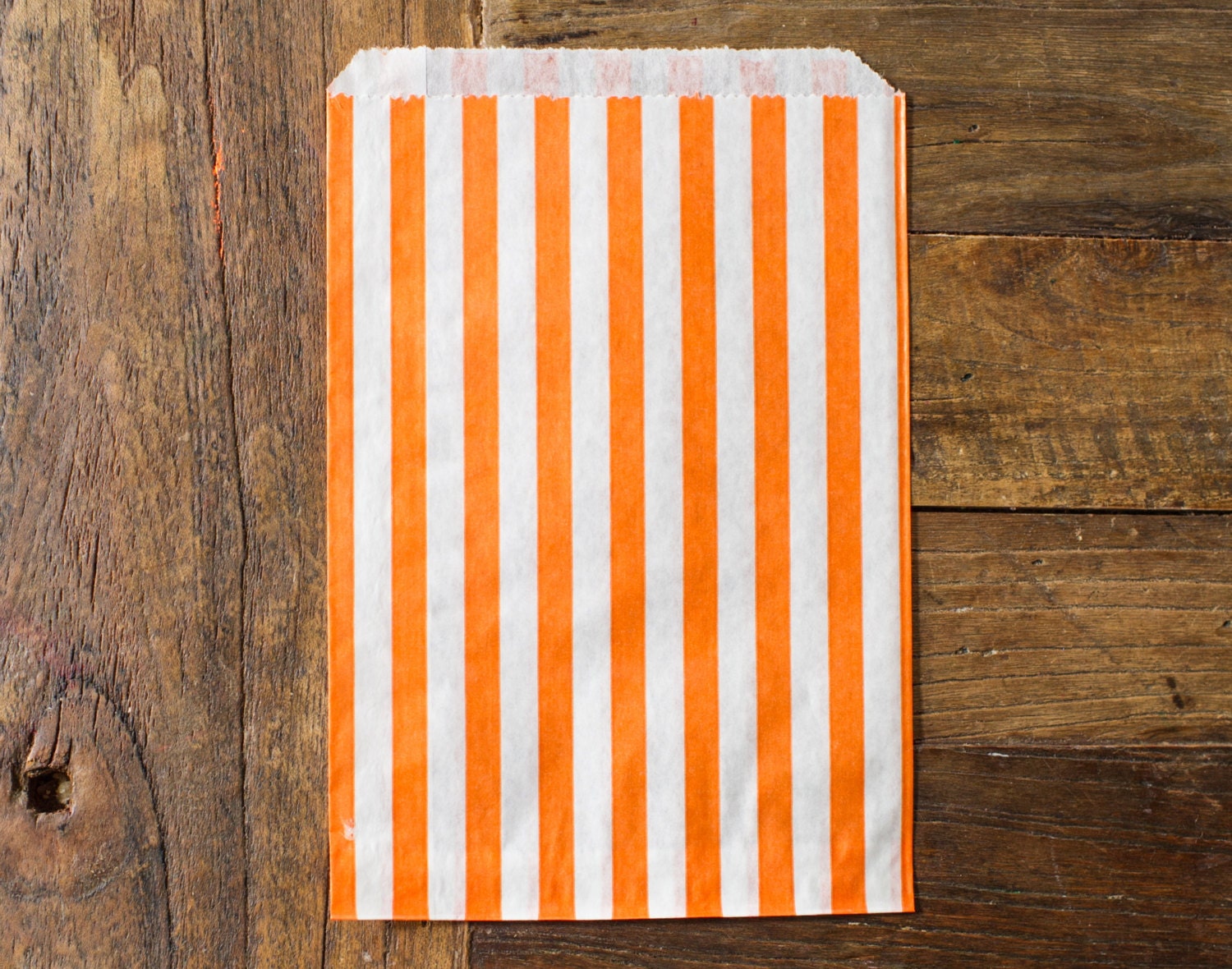 100 striped bags - 5 X 7 - candy, treat, or gift - orange and white