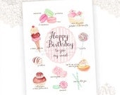 Birthday Card, French Cakes, Macarons, Cupcakes, Ice Cream, Pink, Candy, sweets