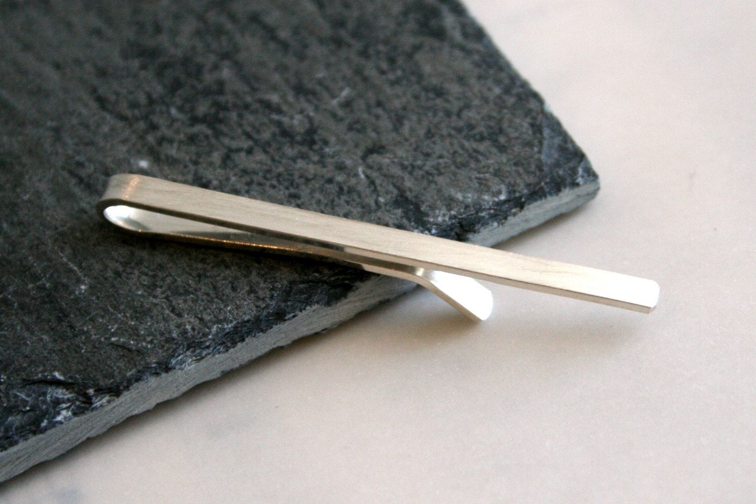 Skinny Brushed Finish Sterling Silver Tie Bar or Tie Clip