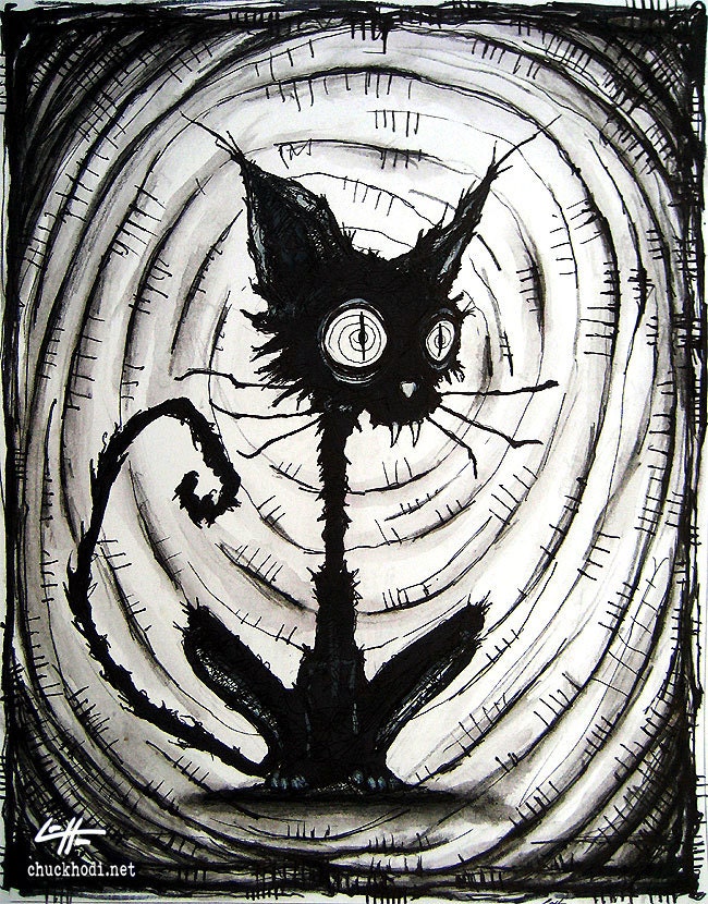 Print 8x10" - Black Cat 3 - Halloween Cats Stray Spooky Alley Dark Art Pets Cute Animal Creepy Gothic Art Black and White Kitty