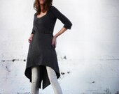 AERO- Organic Cotton Jersey Dress w/ Swallowtail Hem-Dark Gray