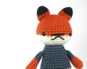 plush fox boy toy, animal stuffed plushie, navy blue .. little pierce