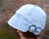 Jax Hats Flapper-esque light blue made from upcycled sweatshirt with side bow first 3 hats in the photo