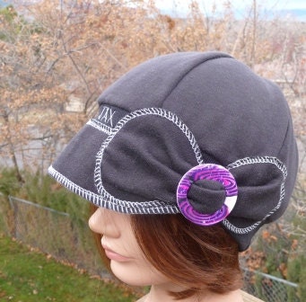 Jax Hats Flapper-esque in black made from upcycled sweatshirt with side bow first 3 hats in the photo