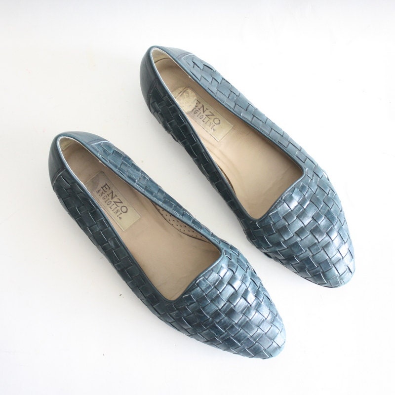 Size 10 Green Woven Flat Leather Shoes