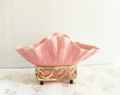 vintage ceramic coral planter with brass stand by Miramar 1955