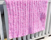 100% Cotton Crochet Rectangular Rug Bubble Gum Pink and White Handmade Bath Kitchen Bedroom