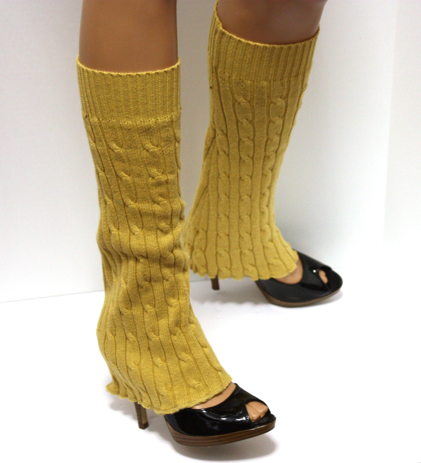 Upcycled Leg Warmers Reconstructed Recycled Sweater Mustard Yellow