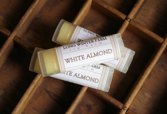 White Almond Lip Balm - One Tube Beeswax Shea Cocoa Butter Jojoba