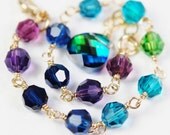 Peacock Bracelet, Swarovski Crystal 14K Gold Filled, Adjustable, Bridesmaid Gift, Blue Purple Green Teal