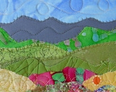 Landscape Fabric Postcard, Mountains and Flowers Quilted Fabric Postcard