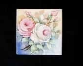 Vintage Ceramic Tile Handpainted Roses