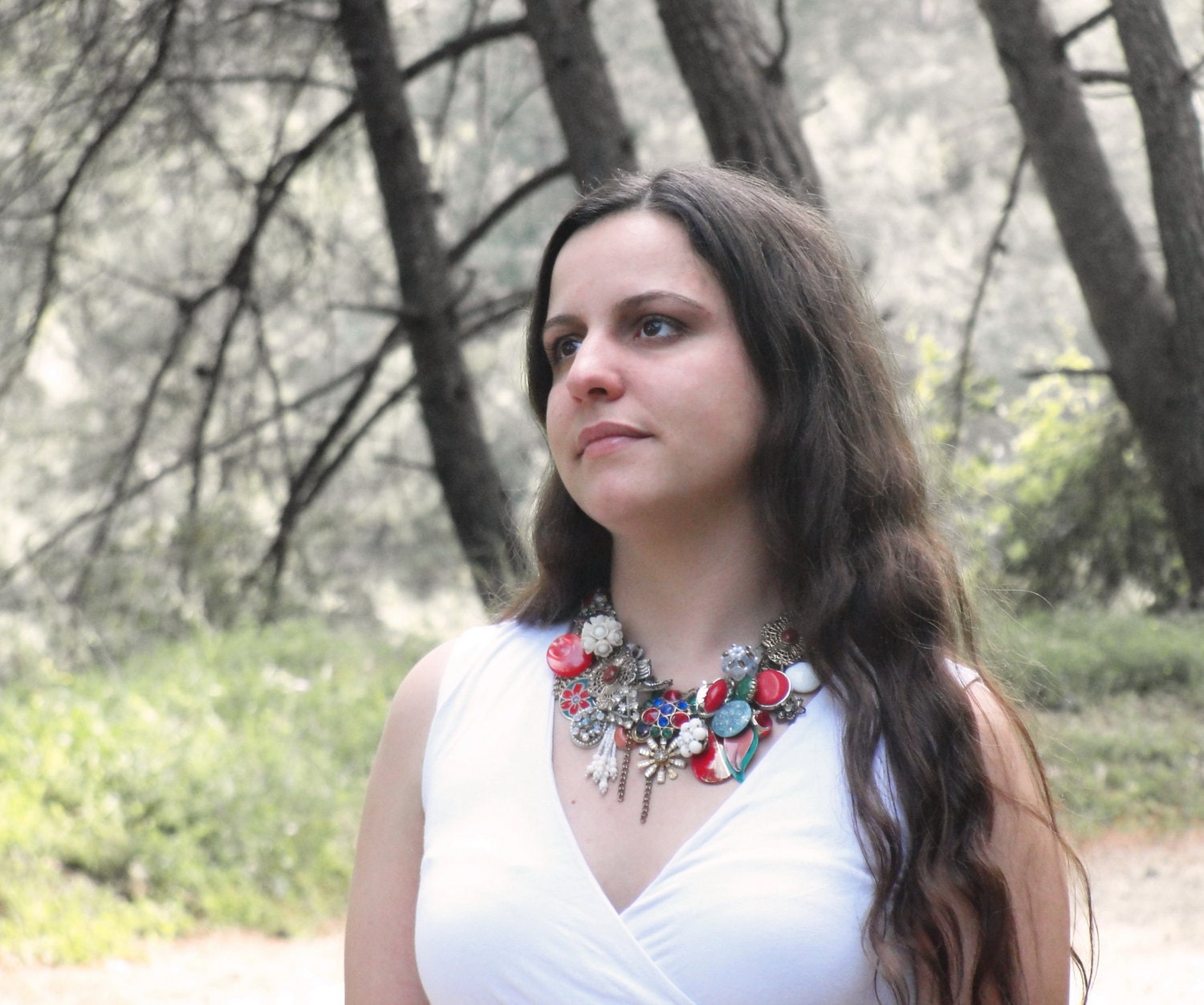 Combination of Dissonant Statement Necklace with Vintage Treasures