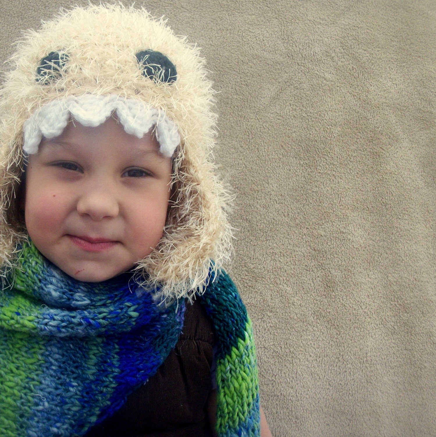 Yeti  Ear Flap Hat in Cream - Snow Monster, Big Foot Hat, Winter Sasquatch