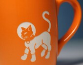 Astronaut Cat Mug - Tangerine Orange - large ceramic space coffee cup