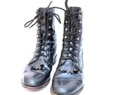 size 8.5 vintage black leather lace up Justin boots
