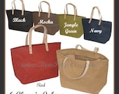 Monogrammed Jute Tote Bag - Personalized Natural Burlap totes - Jungle Green, Navy Blue, Black, Natural, Red, Brown -  bridesmaids Jute