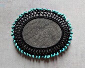 Art, Mixed Media, Original, Tribal, Crochet Lace Stone, Table Decorations, Handmade, Beaded, Black Thread, Small