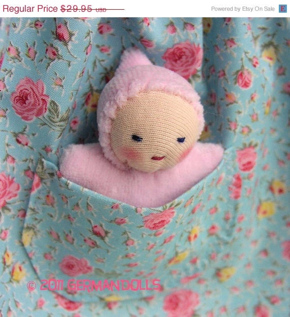 ON SALE Blue Pocket Dress for your Waldorf style Doll and Baby, small 12 inch doll clothes