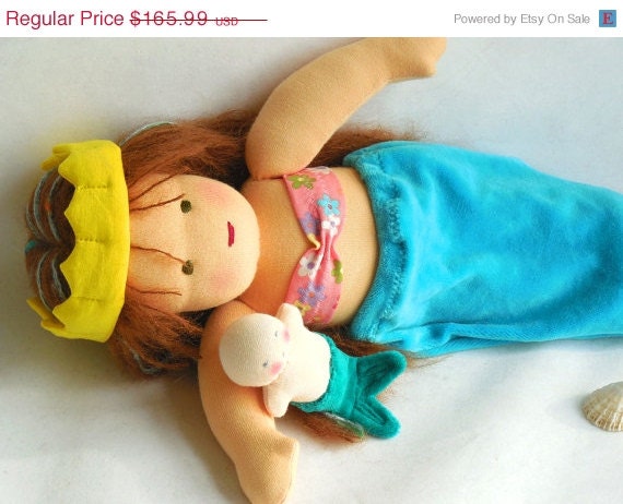 ON SALE GermanDolls 12 inch Waldorf Mermaid Princess Doll and Pocket Merbaby, Waldorf toy