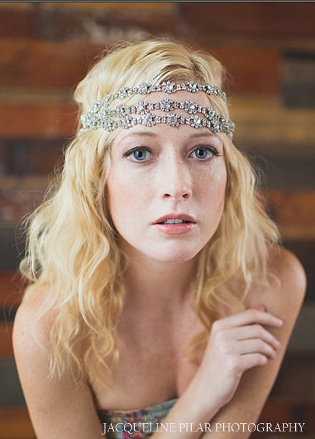 Rhinestone Headband, Grecian Headpiece, Wedding Hair Accessory, Crystal Headband, - WILLOW