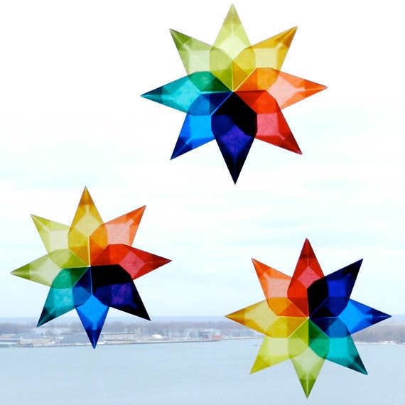 3 Handfolded Kite Paper Rainbow Stars