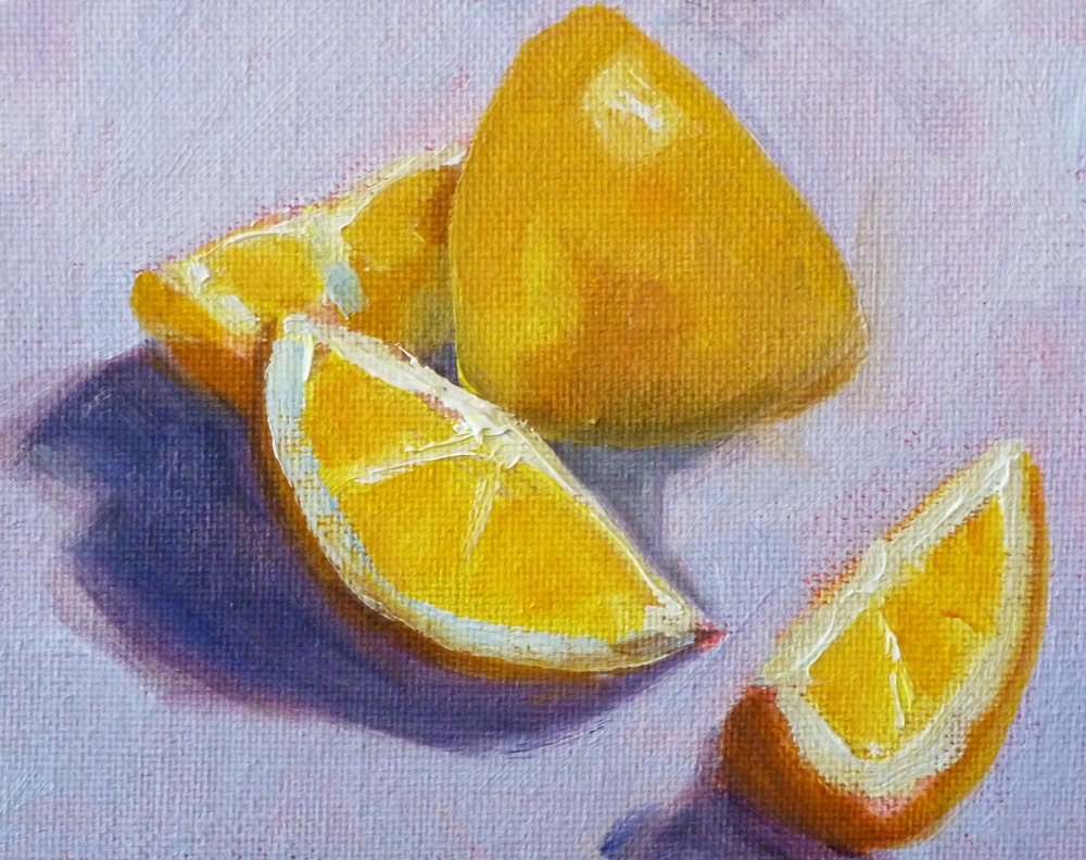 Lemon Still Life Painting, Original Oil on Canvas, Small 4x5, Kitchen Art, Kitchen Decor, Wall Decor, Citrus Fruit
