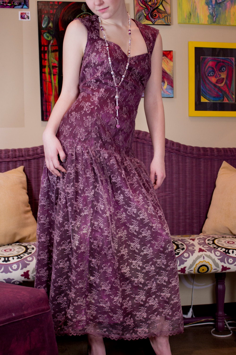 Glamarita Hand Dyed Lace Open Back Dress Size M READY TO SHIP