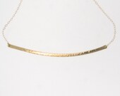14K GOLD Curved Bar Necklace - Hand Forged, Hammered 14K Yellow Gold, Celebrity Style