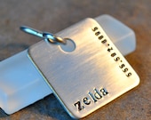 mod square pet tag - hand stamped in aluminum