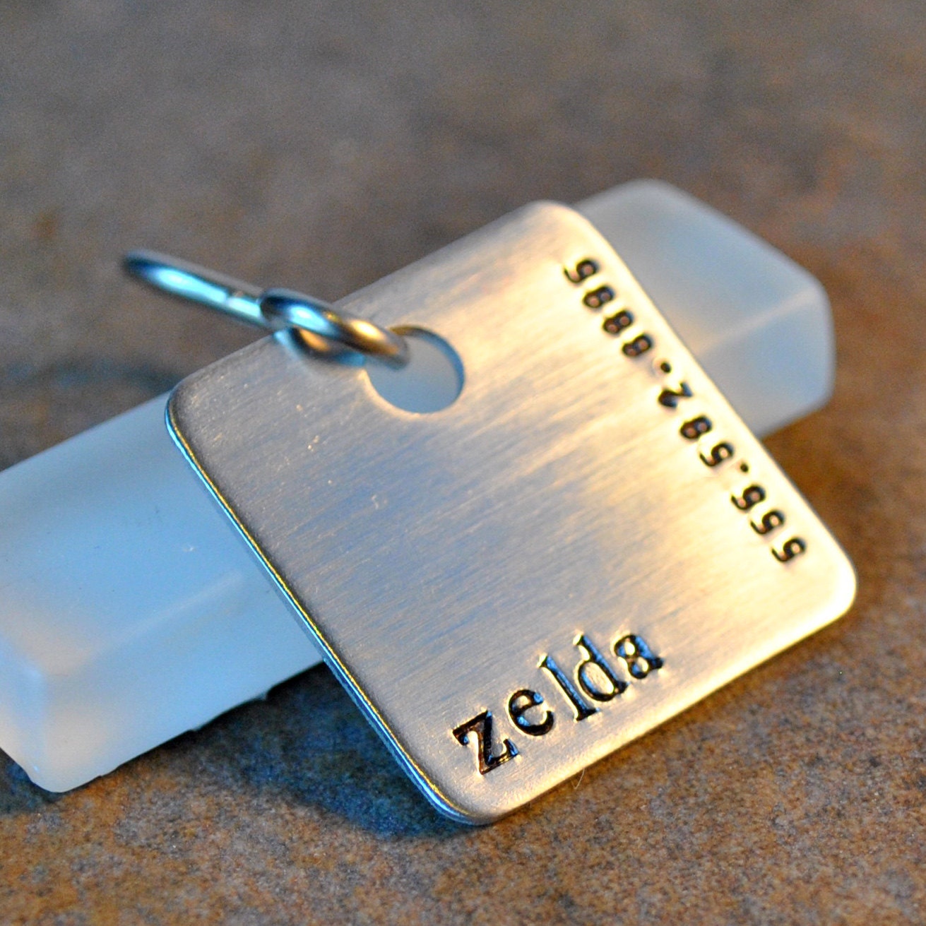 mod square pet tag - hand stamped in aluminum