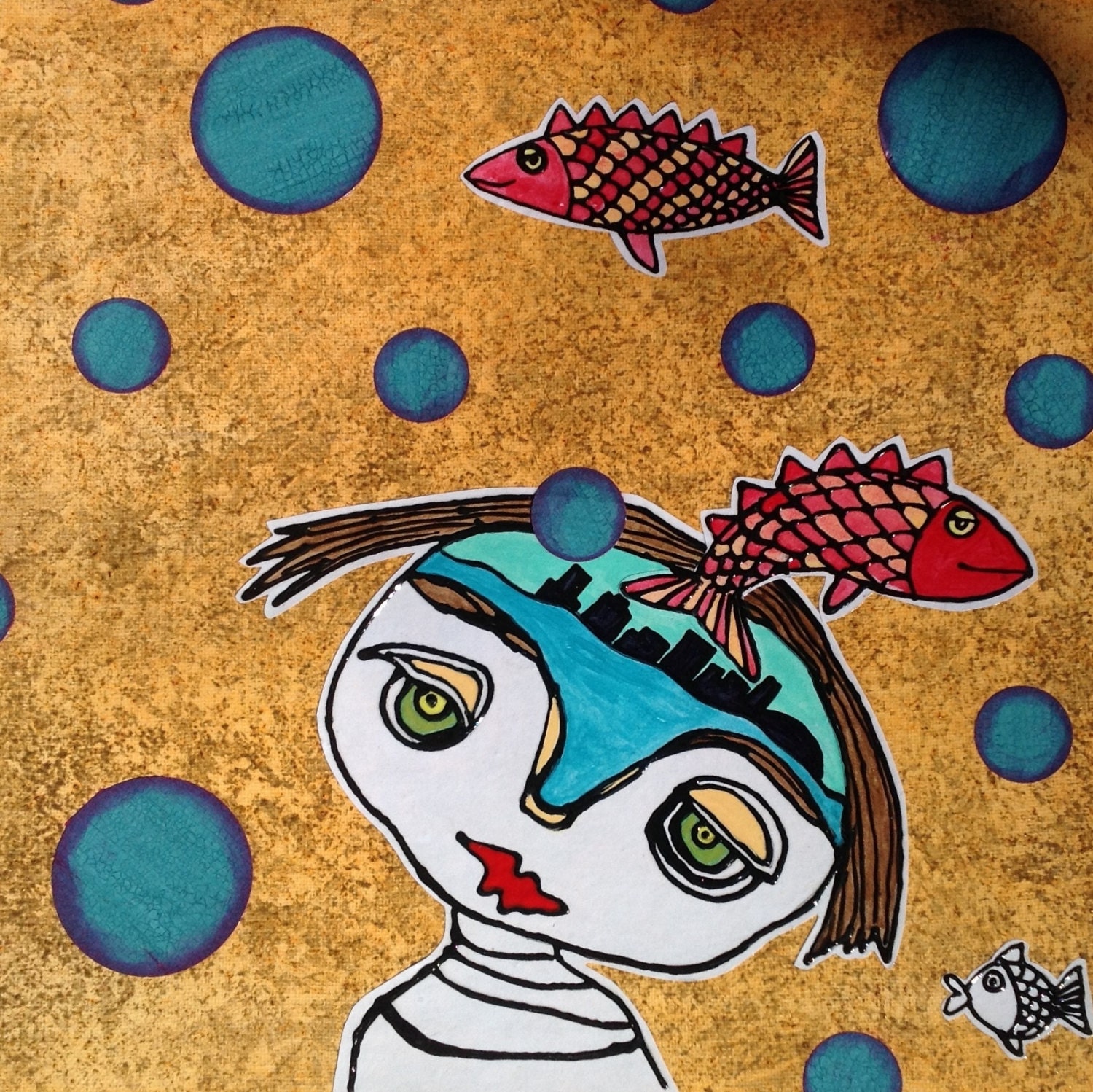 12 x 12 mixed Media Painting "Outta My Head"