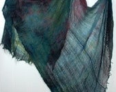 Wool gauze blue ,green ,red hand dyed shawl