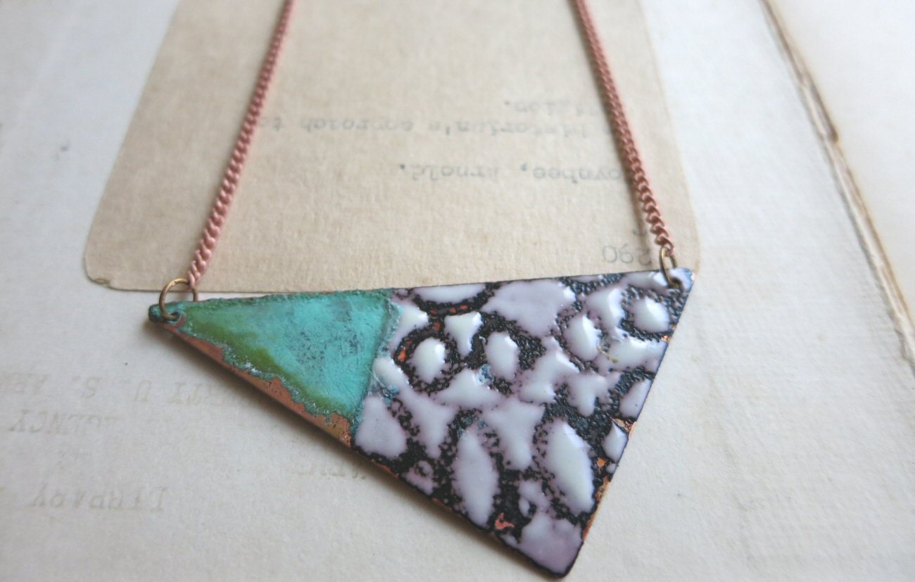 Patina and Enamel Triangle Necklace